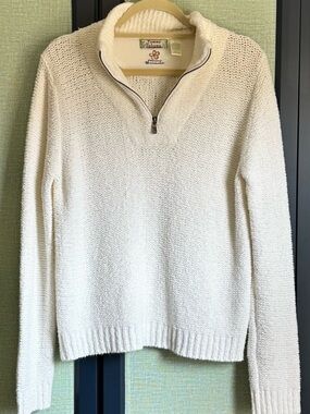 Tommy Bahama White Textured Knit Quarter Zip made w/ Italian Yarn, Sz L (12/14)